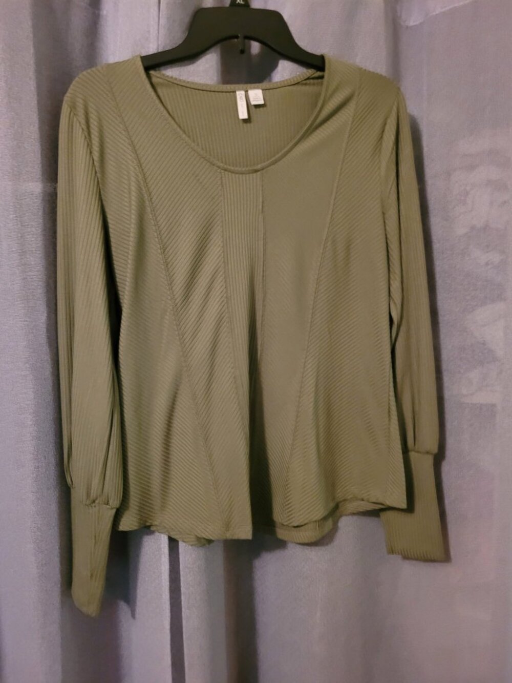 Cato Dark Green Ribbed Long-Sleeve Top — Size S